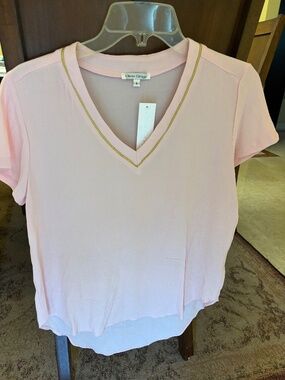 Olivia Graye pink v neck  blouse with gold trim in small